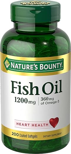 Nature's Bounty - Óleo de Peixe Nature’s Bounty, Apoia a Saúde do Coração, 1200 Mg, 360mg Ômega-3, 200 Cápsulas Softgels sem Odor