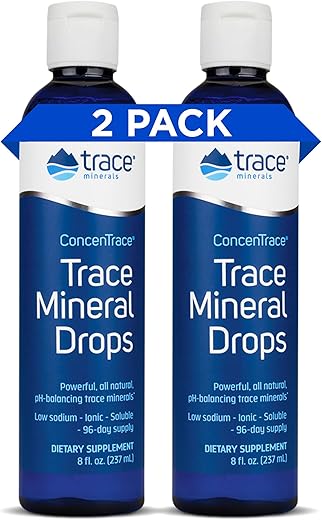 ConcenTrace Drops | 72 Minerais, Magnésio Líquido Iônico, Cloreto, Potássio | Baixo Sódio | Energia, Eletrólitos, Hidratação | Suprimento de 192 Dias, 8 fl oz (Pacote com 2) - Trace Minerals