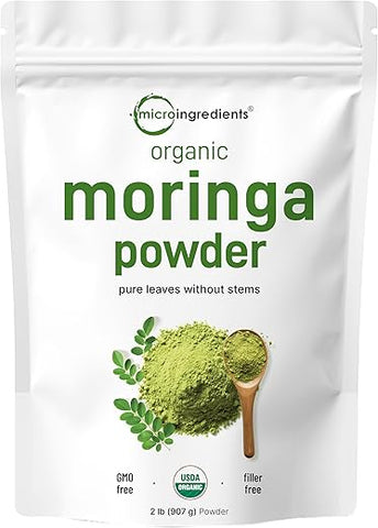 Micro Ingredients - Moringa Oleifera em Pó Orgânico para Cabelos, 2 Libras, Rico em Antioxidantes e Vitamina Imune, Superfoods para Chá de Moringa, Bebida de Moringa, Cultivado na Índia, Vegano