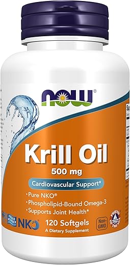 Supplements Óleo de Krill Neptune 500 mg, Ômega-3 Ligado a Fosfolipídios, Suporte Cardiovascular, 120 Softgels - NOW Foods