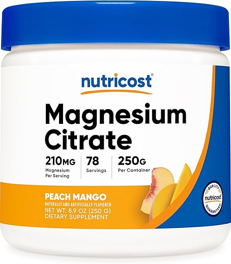 Pó de Citrato de Magnésio (Pêssego Manga, 250g) – Benefícios para a Saúde e Bem-Estar - Nutricost