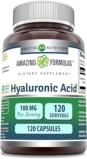 Amazing Nutrition - Amazing Formulas Ácido Hialurônico 100 Mg Cápsulas | Não-OGM | Sem Glúten | Fabricado nos EUA (1 Pacote, 120 Unidades)