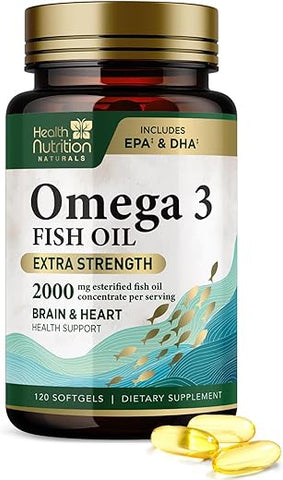 Health Nutrition Naturals - Óleo de Peixe Ômega 3 2000mg Triplo Forte Cápsulas de Liberação Rápida, Suplementos de Ômega-3, Saúde Natural do Cérebro, Coração e Articulações