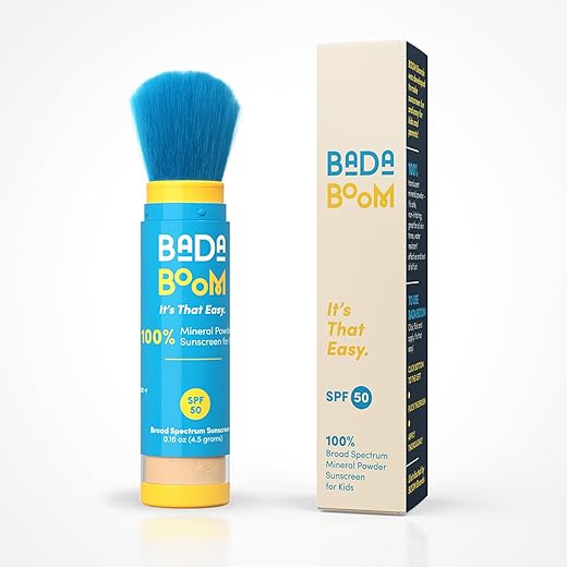 Bada Boom - Protetor Solar Mineral em Pó Translúcido, Aplicação com Pincel, FPS 50 para Crianças e Pele Sensível