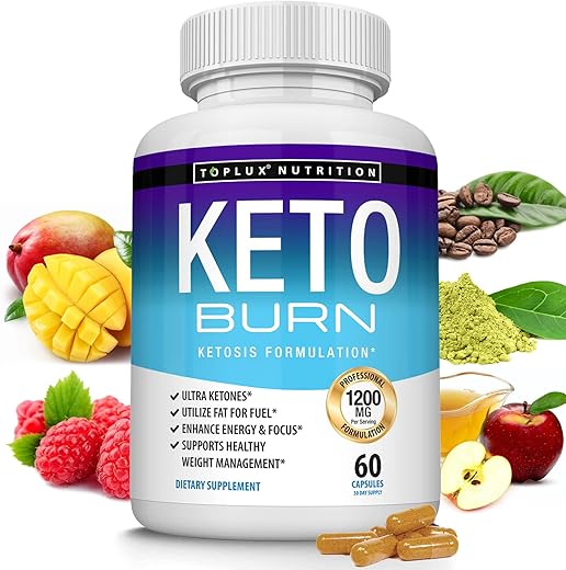 Keto Burn Pills – Emagrecimento com Cetose: 1200 Mg Ultra Avançado Queimador de Gordura Cetogênico Natural Utilizando a Dieta de Cetonas para Homens e Mulheres – 60 Cápsulas Suplemento - Toplux