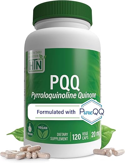 PQQ 20mg 120 Porções Pyrroloquinoline Quinone as PureQQ | Promove Biogênese Mitocondrial | Certificado Vegano | Cápsulas Livres de OGM, Glúten e Soja | Limpo - Health Thru Nutrition