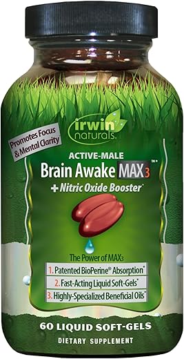 Brain Awake Max3 Booster de Óxido Nítrico 60 Cápsulas – Potencialize seu Cérebro - Irwin Naturals