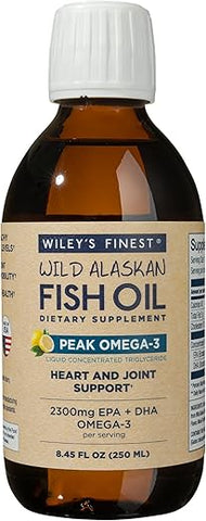 Wiley's Finest - Wiley’s Finest Ômega-3 Líquido de Óleo de Peixe Selvagem do Alasca – 2300mg EPA e DHA Ômega-3s – Sabor Limão – 250ml (50 Porções)