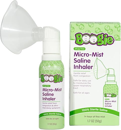 Micro-Mist Inalador Salino, Alívio de Congestão Nasal para Bebês, Spray Nasal para Crianças, Recomendado por Pediatras, HSA/FSA Elegível, 50ml Inodoro – Pacote de 1 - Boogie