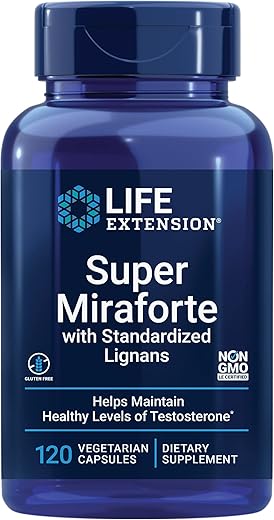 Super Miraforte: Fórmula Concentrada para Benefícios de Testosterona com Lignanas Padronizadas, crisina, raiz de urtiga, muira puama, maca, zinco – Vegetariano e Sem Glúten - Life Extension