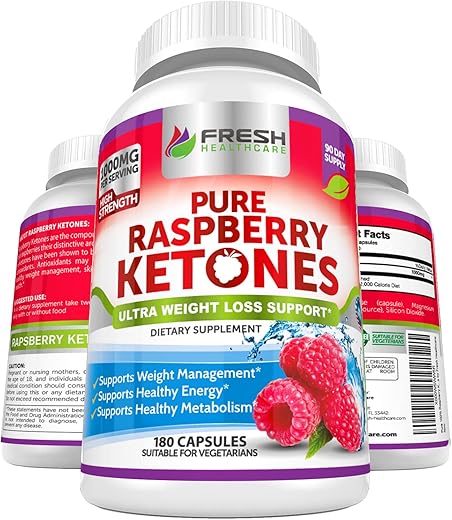 Cápsulas de Framboesa Cetona Pura 100%% – 1000mg por Porção – Suporte Avançado para Perda de Peso – 180 Cápsulas - FRESH HEALTHCARE