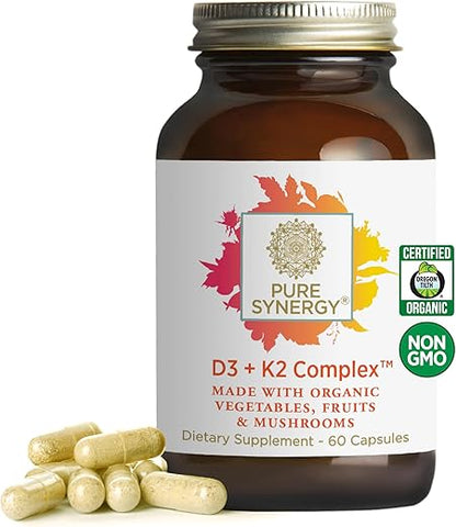 D3 K2 Complex | Suplemento Orgânico de Vitamina D3 Vegana com Vitamina K2 e K1, Além de Alimentos Orgânicos Integrais | Suporte para Osso, Cérebro e Imunidade  Pure Synergy - PURE SYNERGY