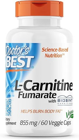 Doctor's BEST - Doctor’s Best L-Carnitine Fumarate – Vegano, Sem OGM, Livre de Glúten – Saúde Cardíaca – 855 mg, 60 Cápsulas Vegetais