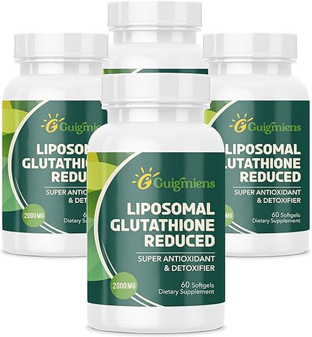 Guigmiens - Liposomal Glutationa 2000 MG, Absorção 10x Melhor, Suplemento com Ácido Hialurônico Colágeno Peptídeo Resveratrol, Poderoso Antioxidante, Envelhecimento Saudável, Imunidade