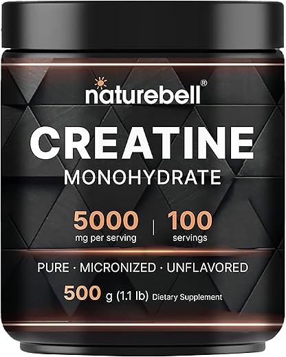 Creatine Monohidratada em Pó 500 Gramas, 5000mg por Porção, Pura e Sem Sabor – Micronizada – Pré-Treino | Keto | Vegana | Dissolve Facilmente | Sem Preenchedores - NatureBell