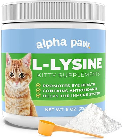 Suplemento de Lisina para Gatos – 5-10 Meses de Fornecimento Extra – Lisina Natural (227g) - Alpha Paw