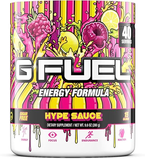 Hype Sauce em Pó Energético, Sem Açúcar, Suplemento de Foco com Cafeína Limpa, Mistura para Água, Sabor Limonada de Framboesa, Aminoácidos de Foco, Mistura de Vitaminas Antioxidantes, 280g (40 Porções) - G Fuel