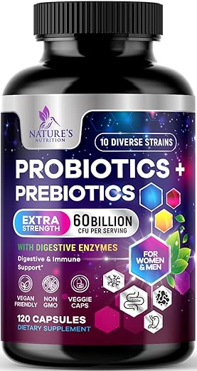 Nature's Nutrition - Suplemento Diário de Probióticos e Prebióticos Acidophilus 60 Bilhões de UFC Cápsula para Mulheres – Marca em Destaque