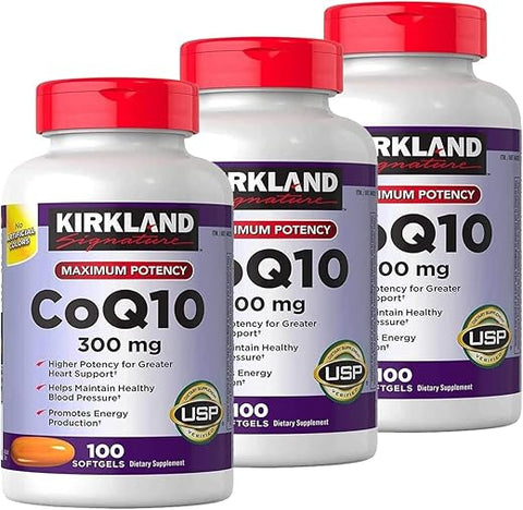 KIRKLAND - Kirkland Signature CoQ10 300 mg – 100 Softgels (3 Pack) | Potente Antioxidante para Saúde do Coração | Embalagem Triplo