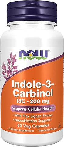 Suplementos, Indole-3-Carbinol 200 mg com Extrato de Lignana de Linhaça, 60 Cápsulas Vegetais - NOW Foods