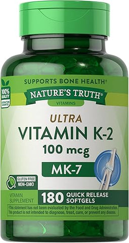 Nature's Truth - Nature’s Truth Complexo de Vitamina K2 MK7 | 100 mcg | 180 Softgels | Não-OGM | Marca Nature’s Truth