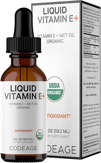Vitamina E Líquida Orgânica Certificada pelo USDA – Suprimento de 2 Meses – Acetato de D-Alpha Tocoferol, Óleo de TCM Orgânico, Óleo de Laranja Orgânico, Sem Sabor, Não-OGM – 60ml - Codeage