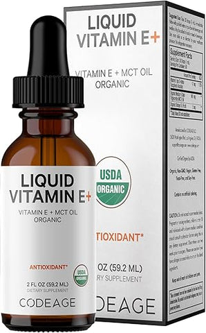 Vitamina E Líquida Orgânica Certificada pelo USDA – Suprimento de 2 Meses – Acetato de D-Alpha Tocoferol, Óleo de TCM Orgânico, Óleo de Laranja Orgânico, Sem Sabor, Não-OGM – 60ml - Codeage