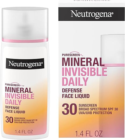 Protetor Solar Mineral Neutrogena Purescreen Invisible Daily Defense FPS 30 para o Rosto, Amplo Espectro com Vitamina E, Resistente à Água, Sem Fragrância, 40 ml