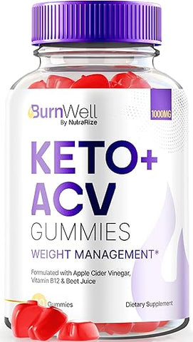 NutraRize - BurnWell Keto ACV Gummies – Fórmula Avançada de Gummies Keto com 1000 MG de Vinagre de Maçã, B-Vitaminas e ACV Gummy – Avaliações Oficiais (60 Gummies)