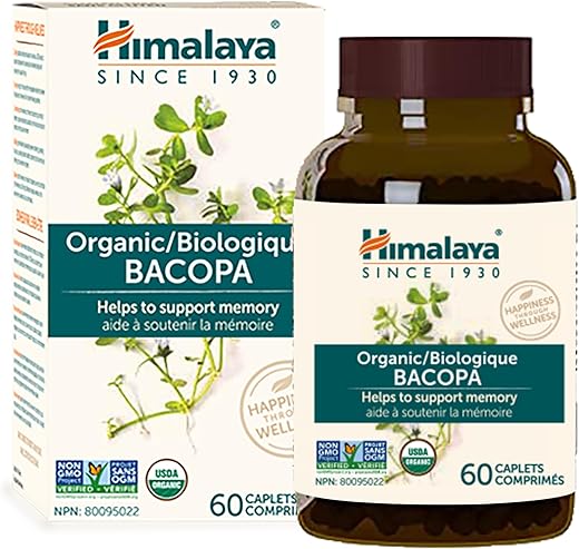 Bacopa Monnieri Orgânico – Suplemento Herbal Nootrópico, Suporte para Calma, Memória, Cognição, Certificado Orgânico pelo USDA, Não-OGM, 750 mg, 60 Cápsulas Vegetais à Base de Plantas, Fornecimento de 60 Dias - Himalaya