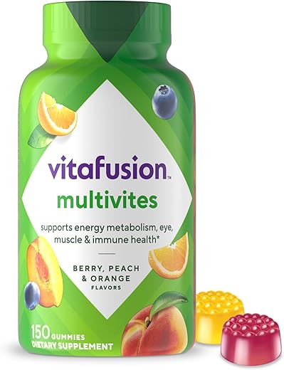 MultiVites Gummy Multivitaminas para Adultos com 12 Vitaminas e Minerais, Sabor de Frutas Vermelhas, Pêssego e Laranja, Líder em Vitaminas Gummy nos EUA, Suprimento para 75 Dias, 150 g - Vitafusion