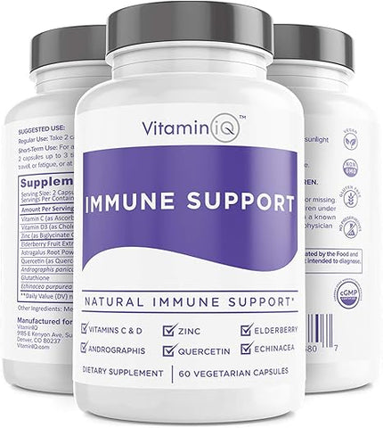 VitaminIQ - Suplemento Imunológico com Vitamina C e Zinco, Sabugueiro Sambucus, Vitamina D3, Glutationa, Cápsulas de Equinácea – Impulsionador Natural do Sistema Imunológico – Suplementos Herbais Veganos