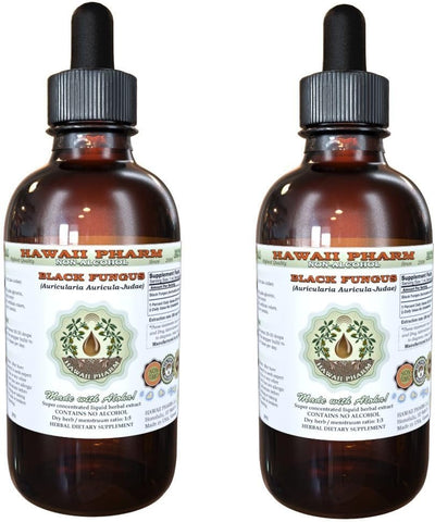 Hawaii Pharm - Glicerito de Fungo Preto (Auricularia Auricula-Judae), Extrato Líquido sem Álcool de Fungo Seco, HEI Mu Er, Suplemento Herbal 2×60 ml