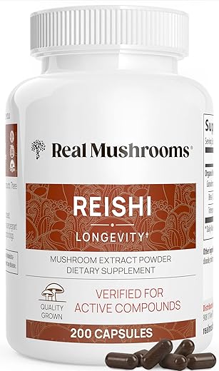 Reishi Cápsulas – Extrato de Cogumelo Orgânico com Potente Reishi Vermelho para Longevidade, Humor e Sono – 100% Natural e Eficaz - Real Mushrooms