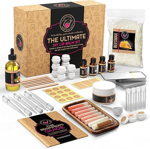 DilaBee - Kit para fazer bálsamo labial CraftZee – Kit de brilho labial DIY com base de cera de abelha natural, manteiga de karité, óleo de amêndoa doce, óleos essenciais, tubos e potes