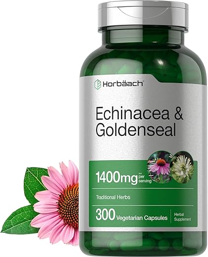 Cápsulas de Equinácea e Hydrastis | 1400mg | 300 Unidades | Vegetariano, Não-OGM, Livre de Glúten | Extrato de Suplemento - Horbäach