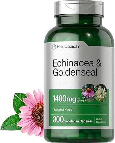 Cápsulas de Equinácea e Hydrastis | 1400mg | 300 Unidades | Vegetariano, Não-OGM, Livre de Glúten | Extrato de Suplemento - Horbäach