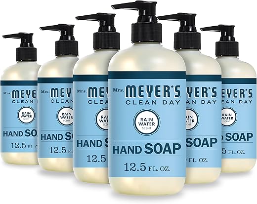 MRS. MEYER'S CLEAN DAY - Sabonete Líquido MRS. MEYER’S CLEAN DAY, Fórmula Biodegradável com Óleos Essenciais, Água da Chuva, 12,5 fl. oz – Pack com 6 unidades