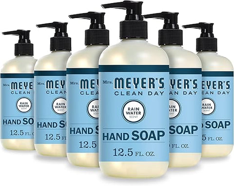 MRS. MEYER'S CLEAN DAY - Sabonete Líquido MRS. MEYER’S CLEAN DAY, Fórmula Biodegradável com Óleos Essenciais, Água da Chuva, 12,5 fl. oz – Pack com 6 unidades