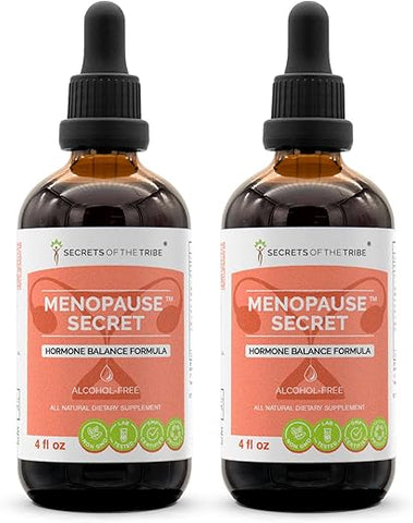Secrets of the Tribe - Fórmula de Equilíbrio Hormonal em Extrato Herbal de Tintura, Menopause Secret Álcool-Free, Glicerito de Cohosh Preto, Vitex, Trevo Vermelho, Maca, Dong Quai, Hipérico. 2×4 OZ (118 ml)