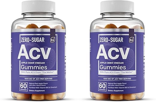 Gomas de Vinagre de Maçã ACV Zero-Açúcar Essential Elements da “The Mother” – Veganas, Fonte Natural de Cromo, 60 Unidades (2-Pack)