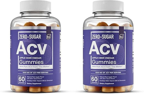 Gomas de Vinagre de Maçã ACV Zero-Açúcar Essential Elements da “The Mother” – Veganas, Fonte Natural de Cromo, 60 Unidades (2-Pack)