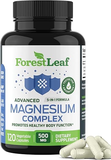 Magnesium Complex 500mg – Cápsulas de Magnésio 500mg – Suplemento de Magnésio 500mg – Para Dormir, Para Constipação – Suplemento de Magnésio para Mulheres - ForestLeaf
