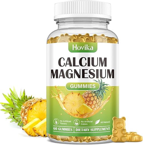 Hovika - Gomas de Cálcio Magnésio Zinco, Relação Cálcio Magnésio 2:1 com Vitamina D3, K2, B6, B12 para Fortalecimento Ósseo, Função Muscular