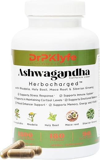 DrPKLyfe - Adaptogen Complexo 5-em-1 com Ashwagandha, Rhodiola Rosea, Maca, Ginseng e Manjericão Sagrado – Foco, Energia e Vitalidade para Homens