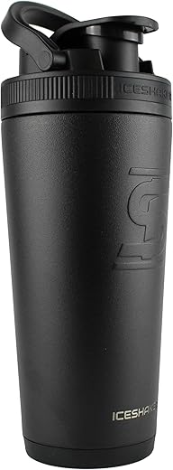 Garrafa Agitadora em Aço Inoxidável | 26oz, Preto | Mantém-se Gelado por 30 Horas | Copo Isolado com Agitador de Rosca | Copo Agitador sem Odor para Shakes de Proteína, Água - Ice Shaker