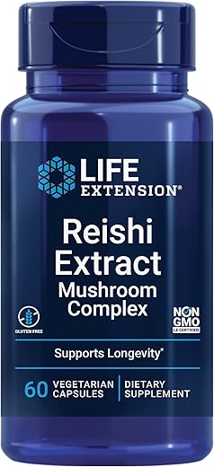 Reishi Extract Mushroom Complex – Suplemento Herbal de Cogumelo para Suporte Imunológico – Extrato de Ganoderma Lucidum – Sem Glúten, Não-OGM, Vegetariano – 60 Cápsulas - Life Extension