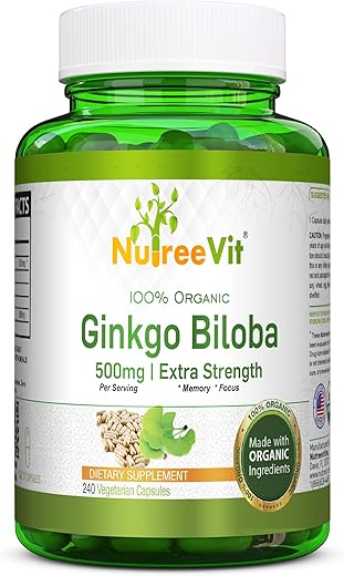 NutreeVit - Ginkgo Biloba Cápsulas Herbal (240 Unidades) – Suplemento Natural para Memória e Concentração