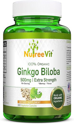 NutreeVit - Ginkgo Biloba Cápsulas Herbal (240 Unidades) – Suplemento Natural para Memória e Concentração